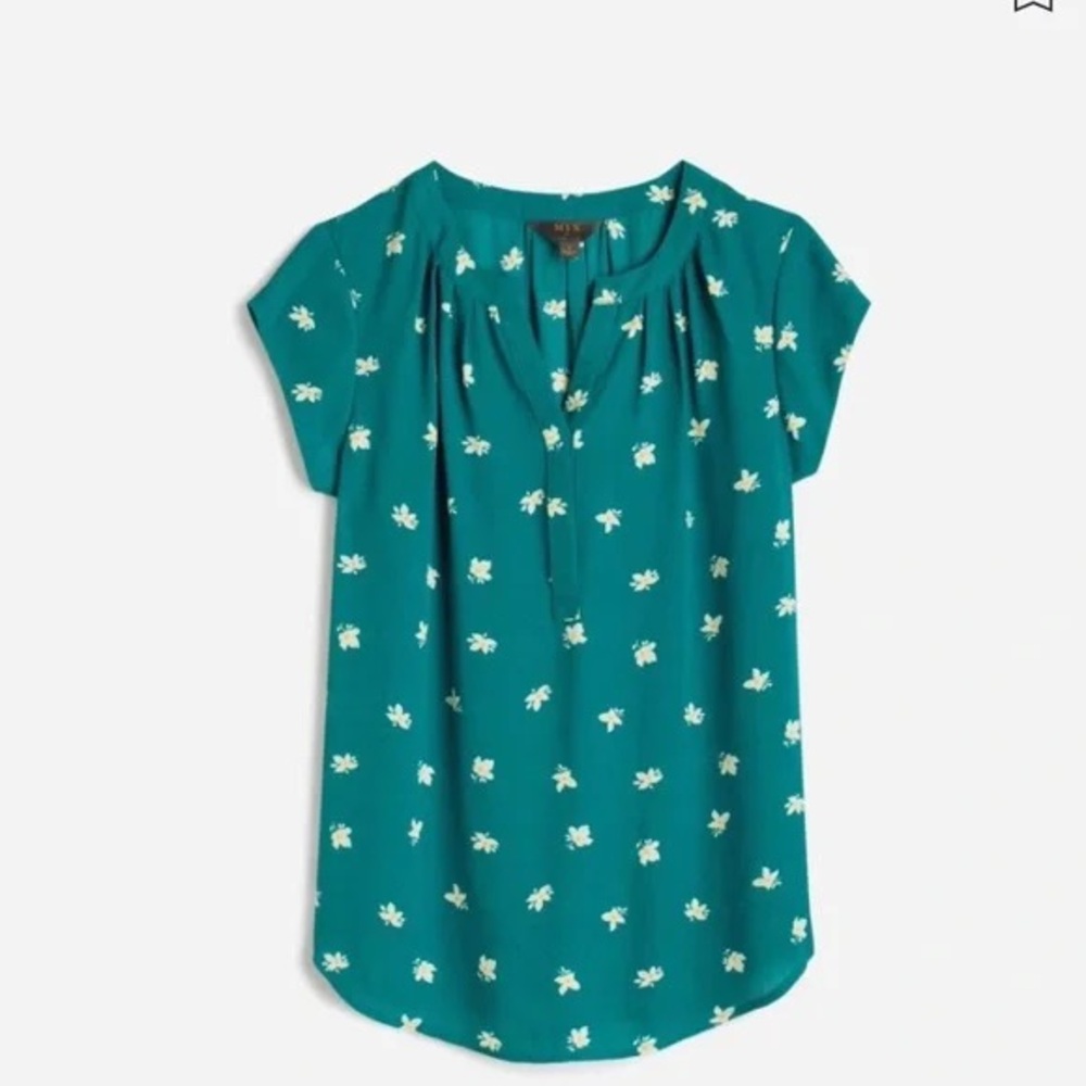 NWT 41 Hawthorn Hope Split Neck Blouse Teal Green Size M
